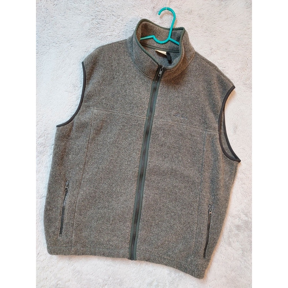 Vintage LL Bean Vest Mens Large Full Zip Fleece Gray Mock Neck Zip‎ Pockets 90s